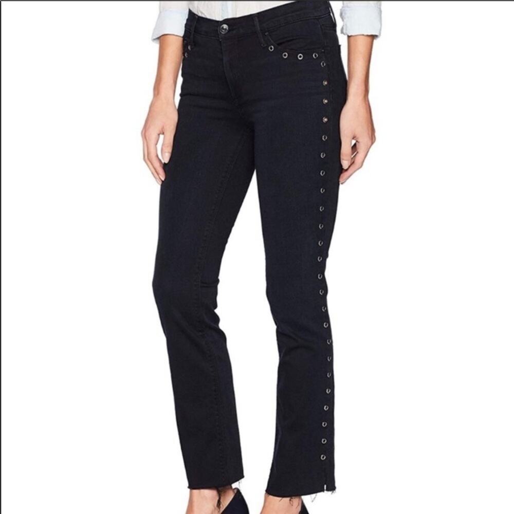 NWT Black Orchid Bardot straight fray grommets raw edge jeans sz 25